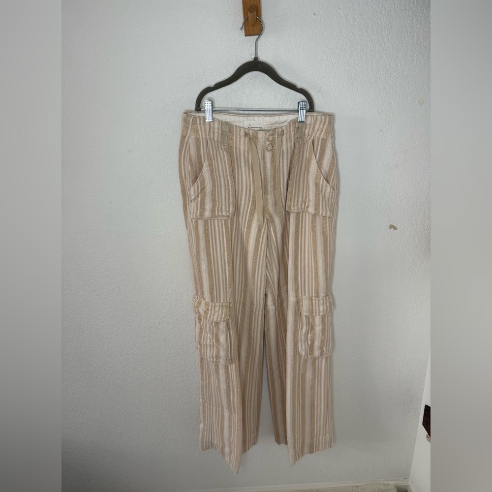 Anthropologie Shimmer Cream Striped Cargo Trousers